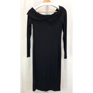 FLYNN SKYE Size L Ribbed Off Shoulder Bodycon Midi Dress Stretch Black